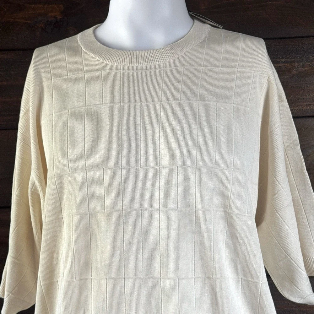 Anthropology Mens 2XL Silk Window Pane Ribbed Knit Short Sleeve Pullover NWT